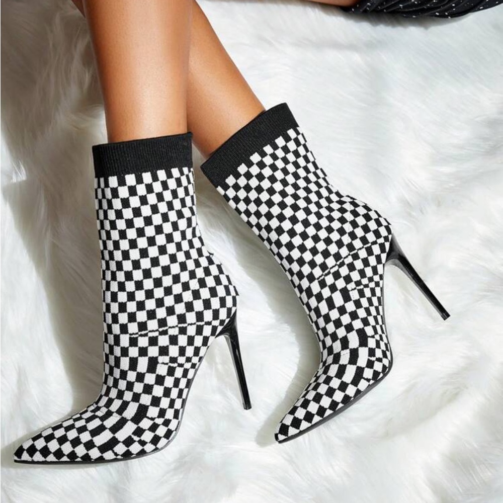 Geometric Pattern Fashionable Stiletto Heel Women Mid-Calf Boots Size Fit Like 7 - Picture 2 of 5